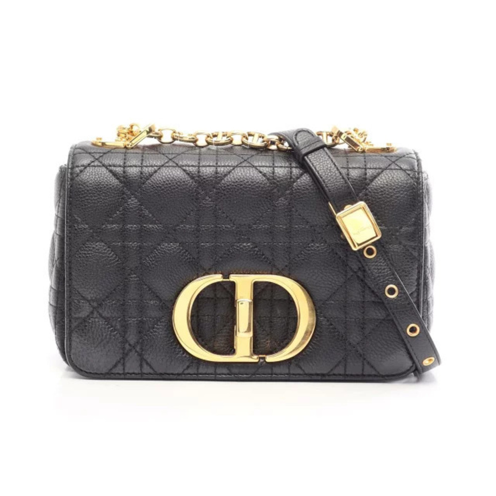 Christian Dior CARO Cannage Shoulder Bag Leather Black
